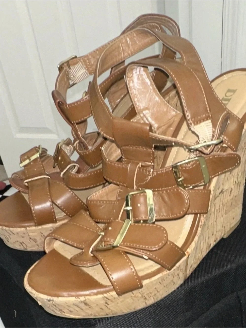 DibaGirl Brown Strappy Wedge Sandals with Buckle Detail